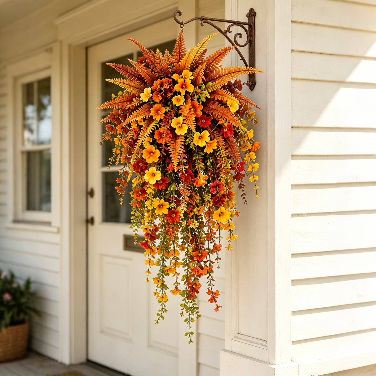 ππ ARTIFICIAL FALL HARVEST HANGING BASKET - AUTUMN PORCH & DOOR DECORATION