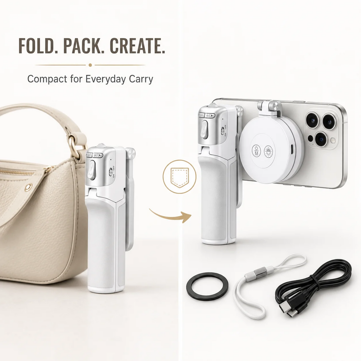 ๐ธ Zoomable Magnetic Palm Grip | Selfie Stick & Tripod
