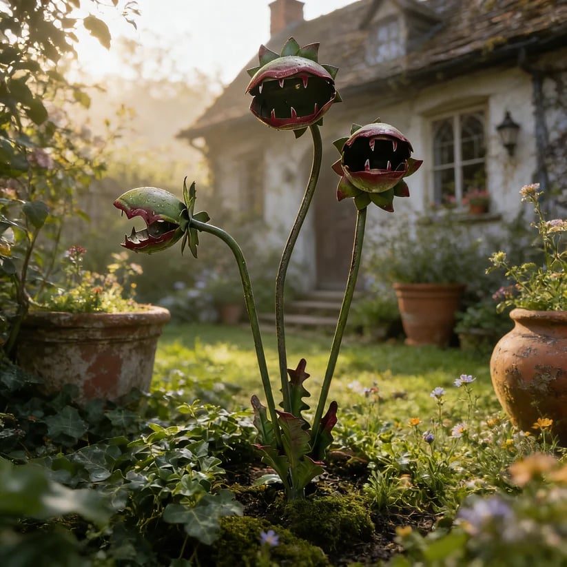Whimsical Metal Carnivorous Plant Garden Stake – Fantasy Outdoor Yard Decor