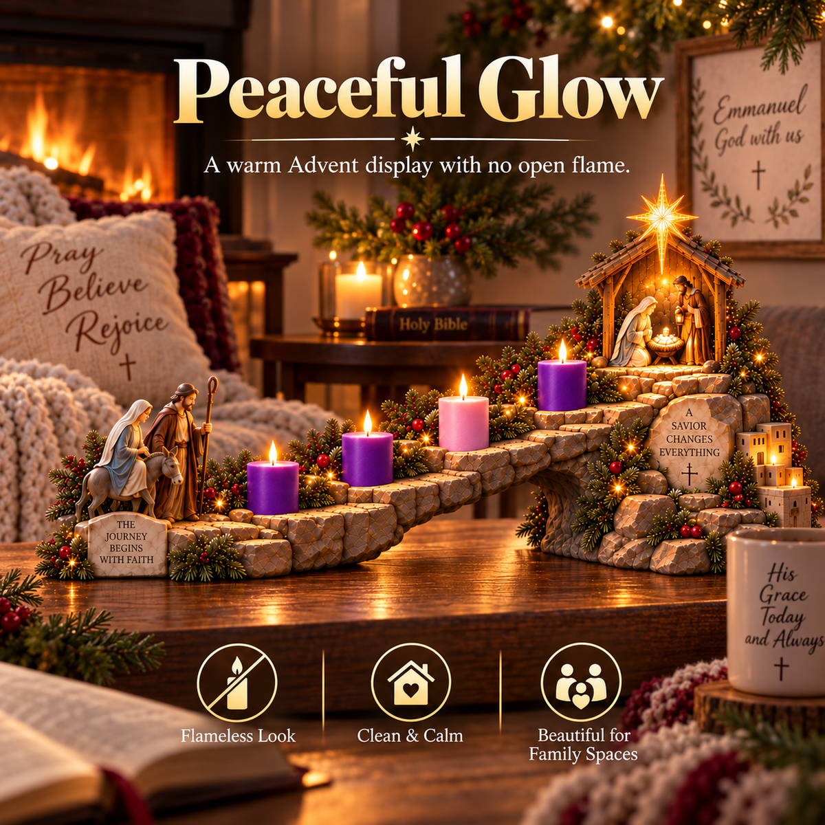 ⏰ LAST DAY 45% OFF ✝️ Journey to Bethlehem – 4-Week Lighted Advent Nativity Path