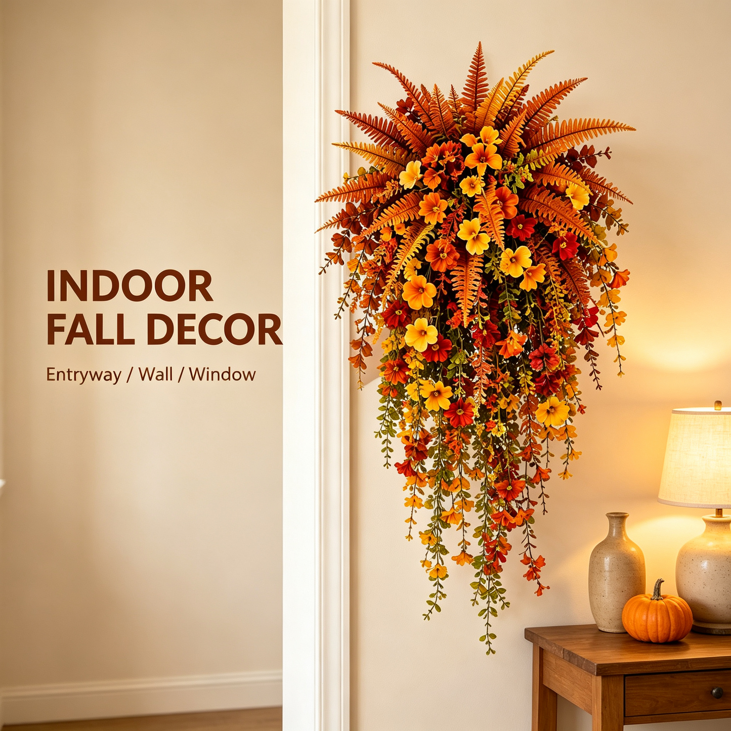 🍂🍁 ARTIFICIAL FALL HARVEST HANGING BASKET - AUTUMN PORCH & DOOR DECORATION