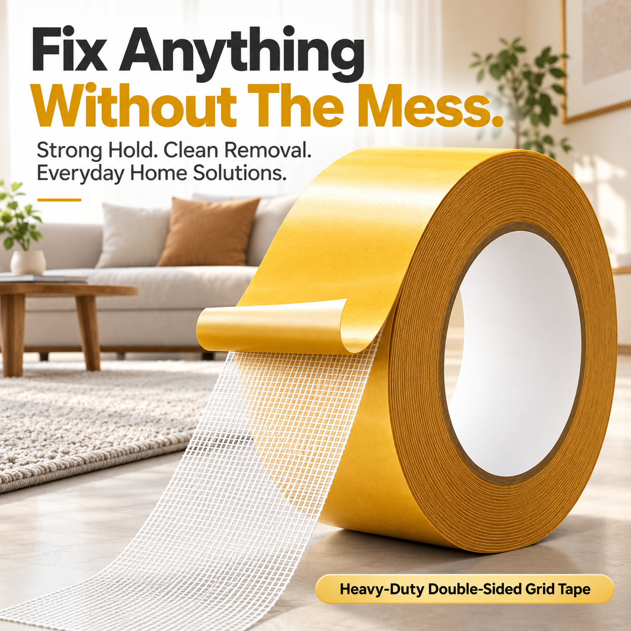🔥 Heavy-Duty Double-Sided Grid Tape – Strong Hold, Easy Tear & Clean Removal