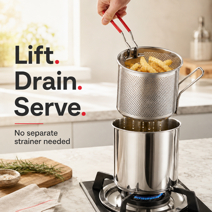 2026🔥🍟 Personal Mini Deep Fryer Set - Stainless Steel Pot with Lift-Out Draining Basket &Food Tongs