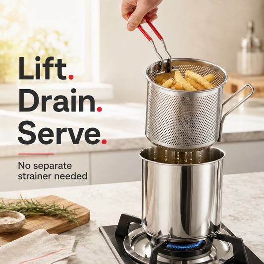 2026🔥🍟 Personal Mini Deep Fryer Set - Stainless Steel Pot with Lift-Out Draining Basket &Food Tongs