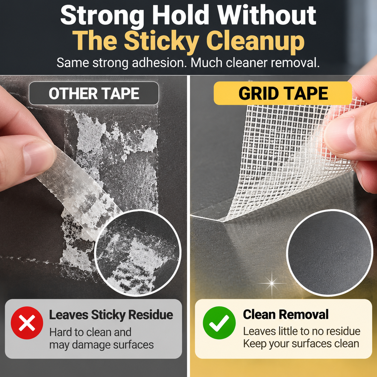 🔥 Heavy-Duty Double-Sided Grid Tape – Strong Hold, Easy Tear & Clean Removal