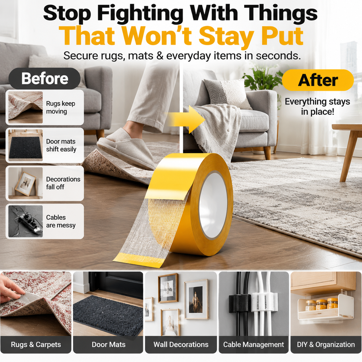 🔥 Heavy-Duty Double-Sided Grid Tape – Strong Hold, Easy Tear & Clean Removal