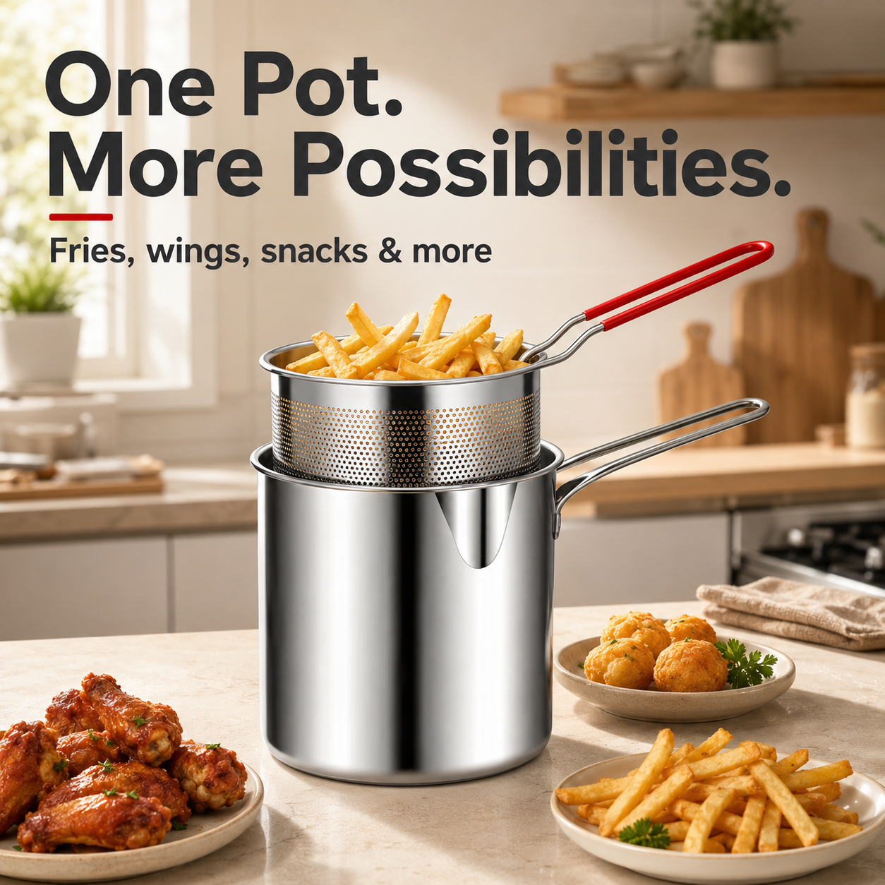 2026🔥🍟 Personal Mini Deep Fryer Set - Stainless Steel Pot with Lift-Out Draining Basket &Food Tongs
