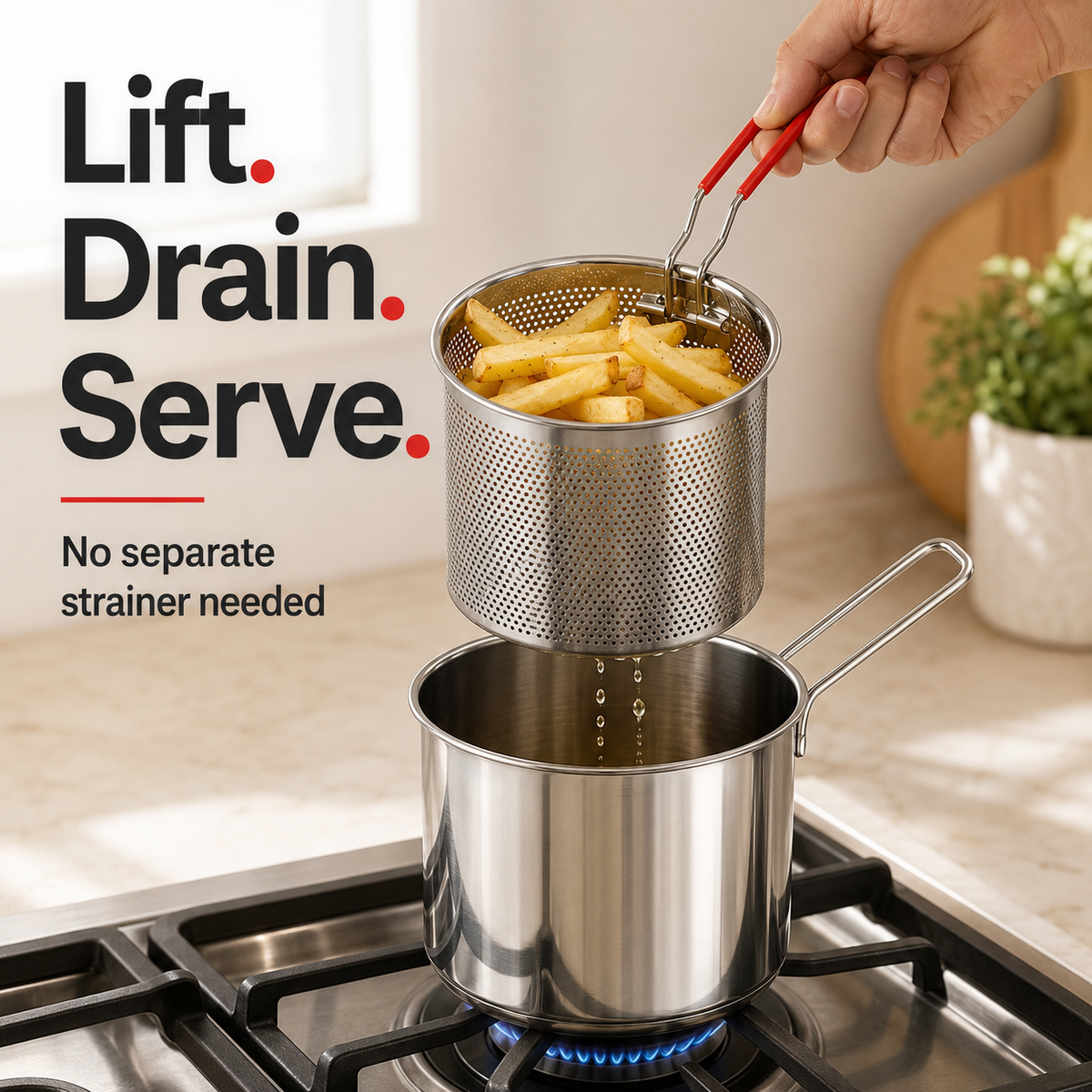 2026🔥🍟 Personal Mini Deep Fryer Set - Stainless Steel Pot with Lift-Out Draining Basket &Food Tongs