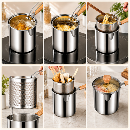 2026🔥🍟 Personal Mini Deep Fryer Set - Stainless Steel Pot with Lift-Out Draining Basket &Food Tongs