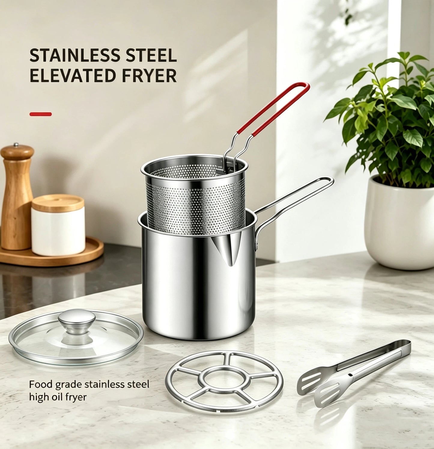 2026🔥🍟 Personal Mini Deep Fryer Set - Stainless Steel Pot with Lift-Out Draining Basket &Food Tongs