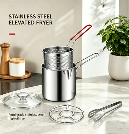2026🔥🍟 Personal Mini Deep Fryer Set - Stainless Steel Pot with Lift-Out Draining Basket &Food Tongs