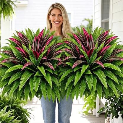 💥Last Day 70% OFF🌿- Artificial Fern & Red Dracaena – Lifelike, UV Resistant, No Watering Needed