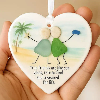💝Heart-Shaped Sea Glass Friendship Decor🌊✨ Shaped by Nature & Crafted by Hand