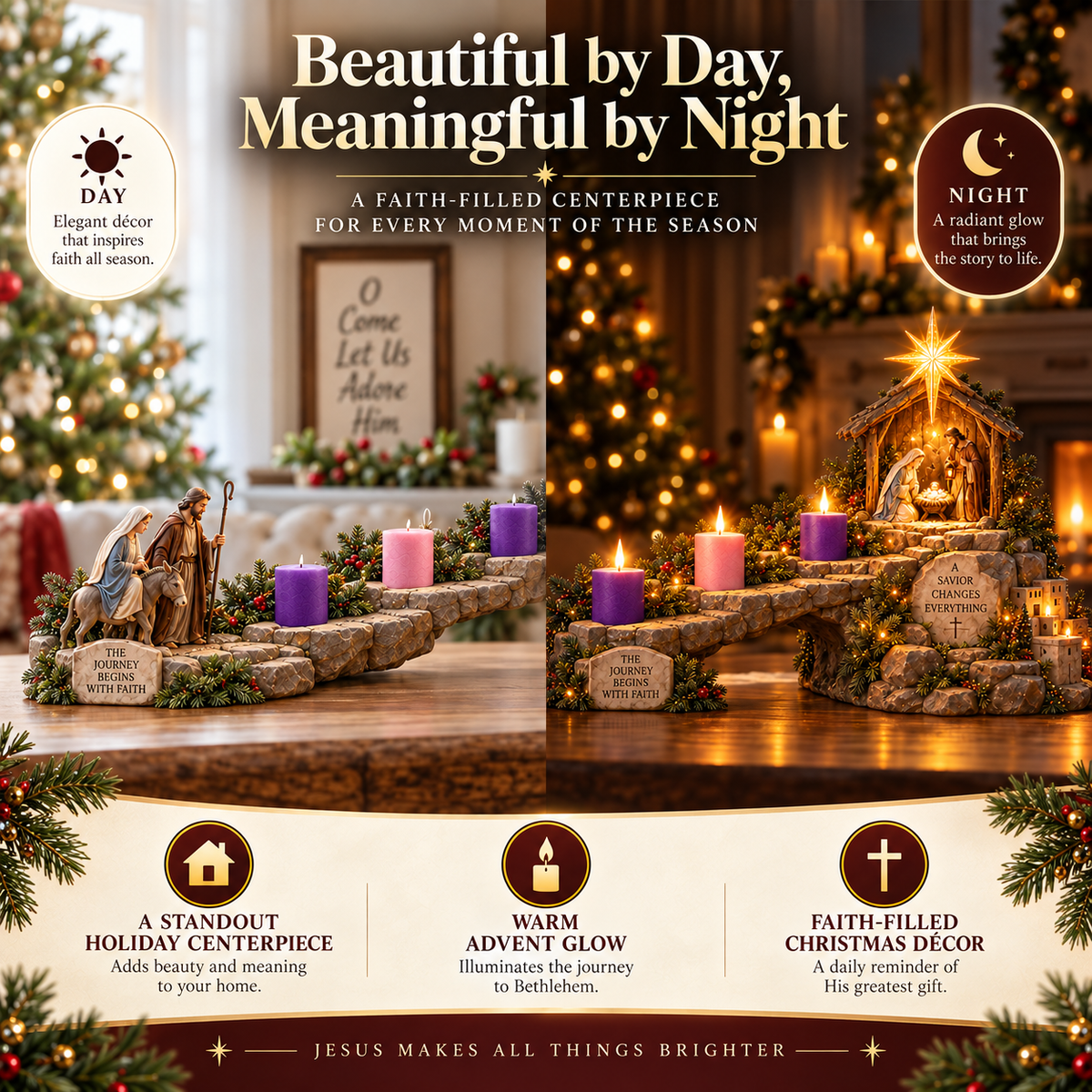 ⏰ LAST DAY 45% OFF ✝️ Journey to Bethlehem – 4-Week Lighted Advent Nativity Path