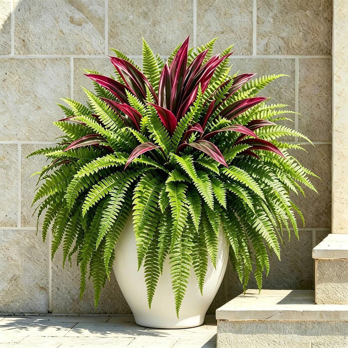 💥Last Day 70% OFF🌿- Artificial Fern & Red Dracaena – Lifelike, UV Resistant, No Watering Needed