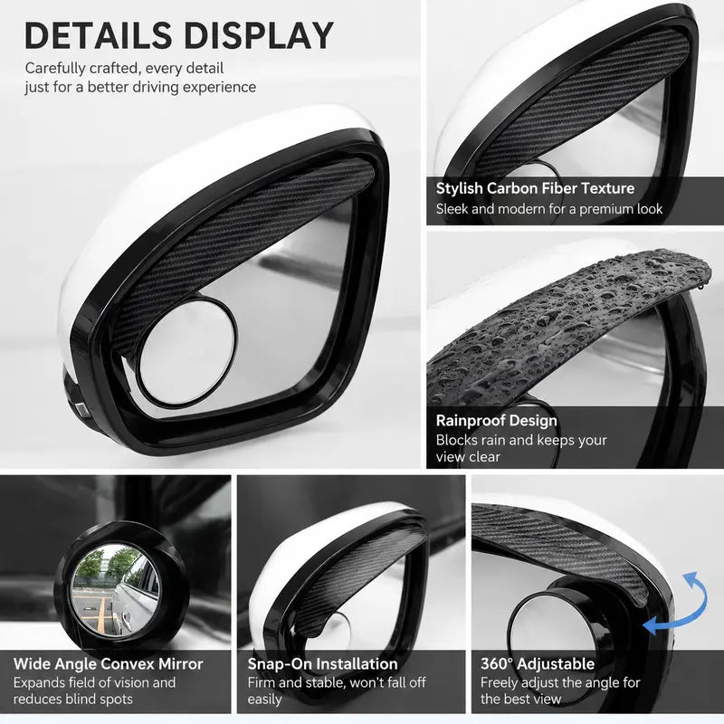 🎁2-in-1 Rearview Mirror Rain Visor with 360° Blind Spot Mirror