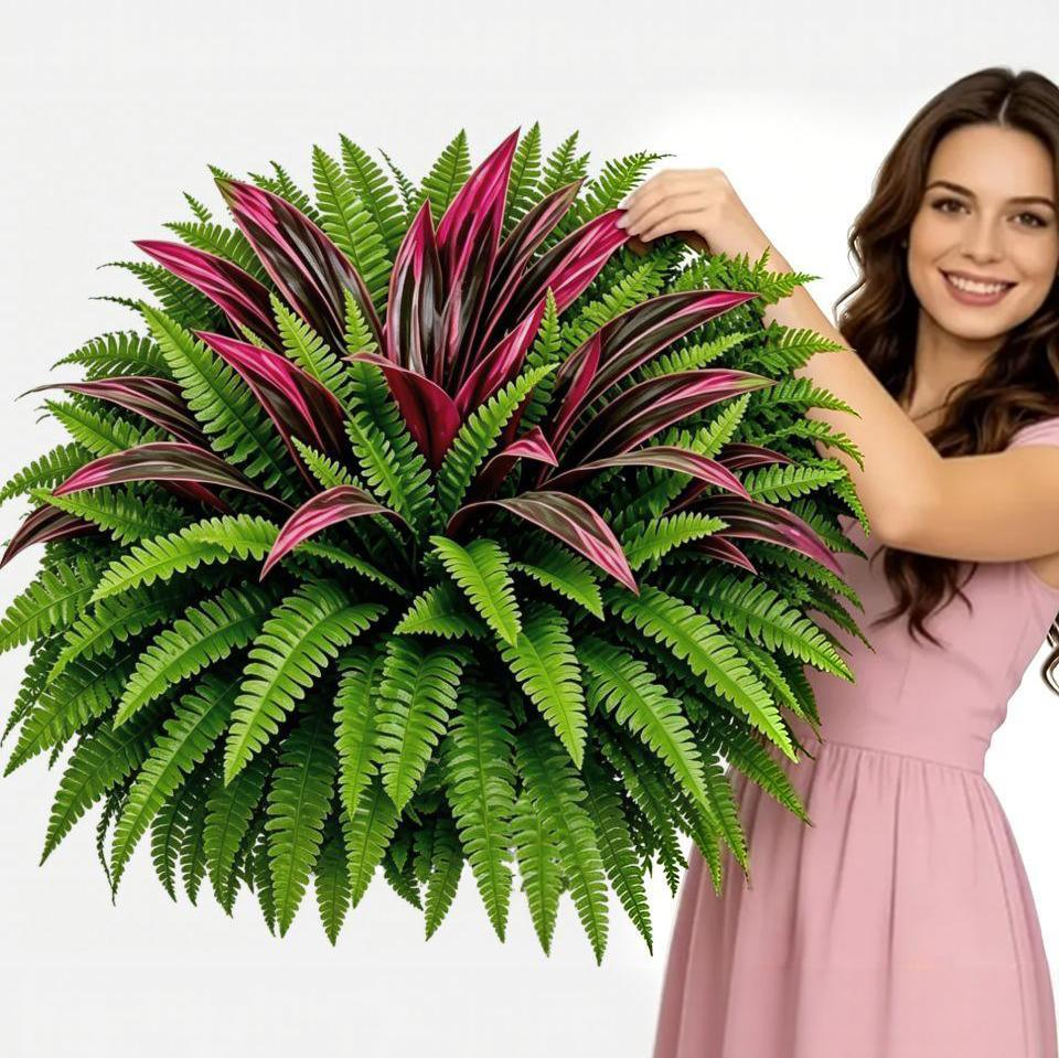 💥Last Day 70% OFF🌿- Artificial Fern & Red Dracaena – Lifelike, UV Resistant, No Watering Needed