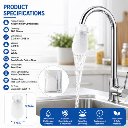 Faucet Filter Cotton Bags(50PCS) - Universal, Splash-Proof Faucet Filter Set