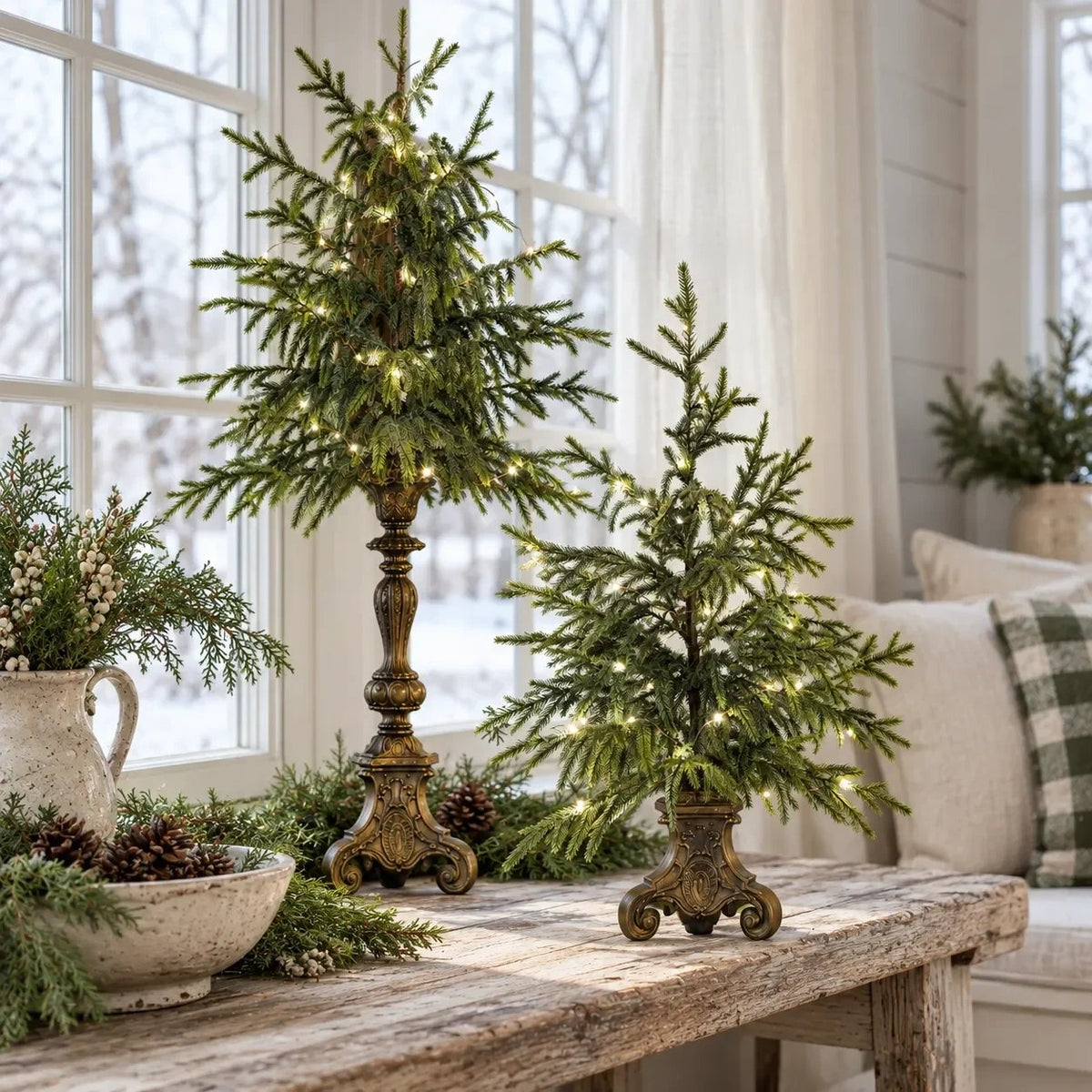 🌙🎄 Vintage Lighted Norfolk Pine Trees