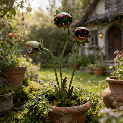 Whimsical Metal Carnivorous Plant Garden Stake – Fantasy Outdoor Yard Decor