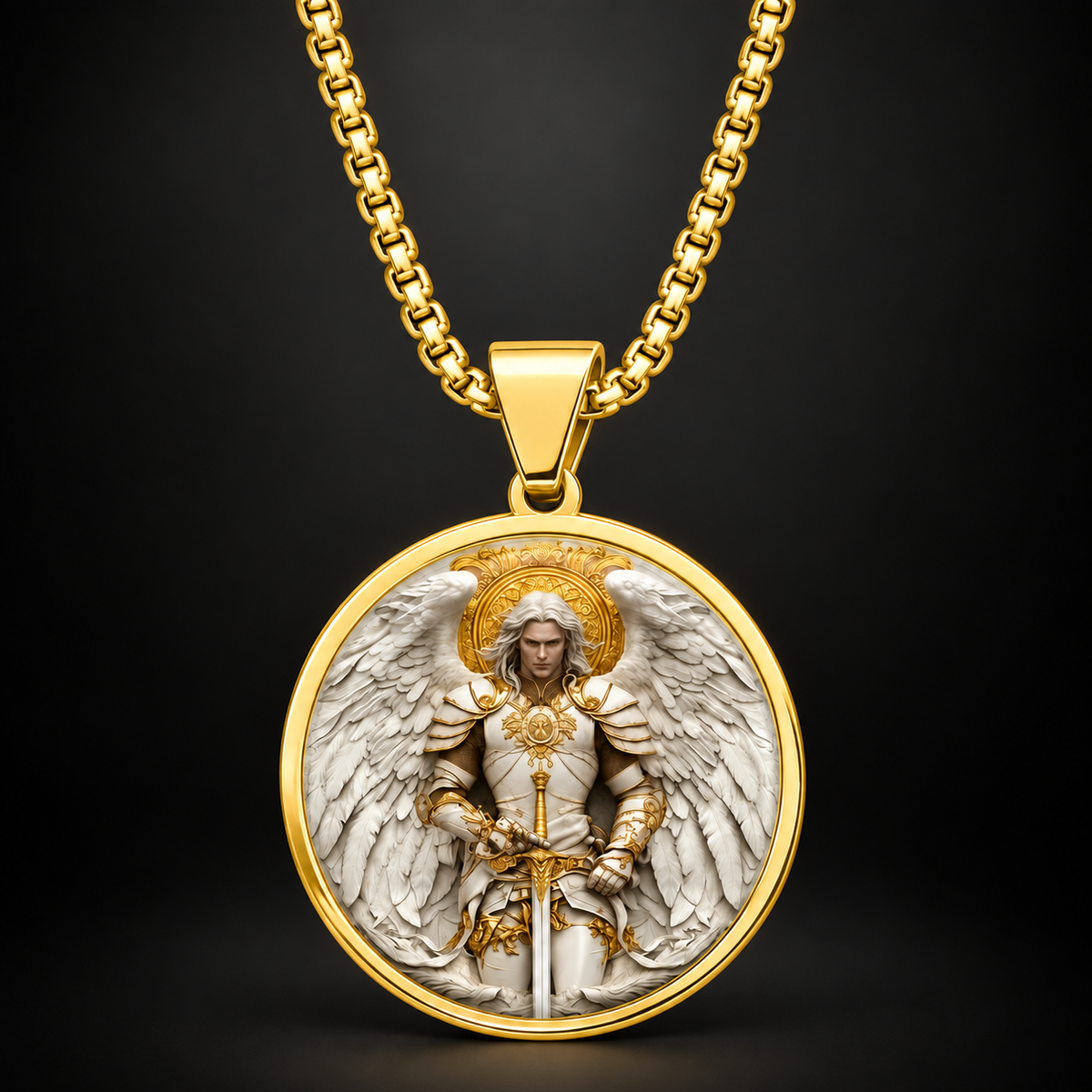 Angel Warrior Pendant Necklace for Men — Faith，Strength & Protection