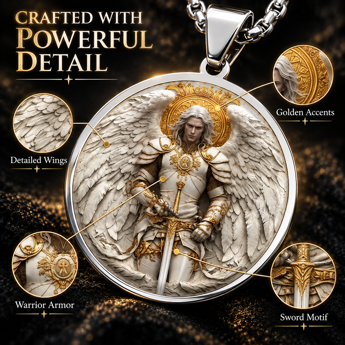 Angel Warrior Pendant Necklace for Men — Faith，Strength & Protection