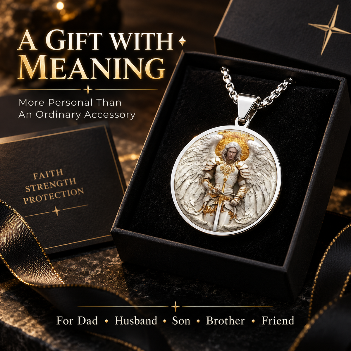 Angel Warrior Pendant Necklace for Men — Faith，Strength & Protection