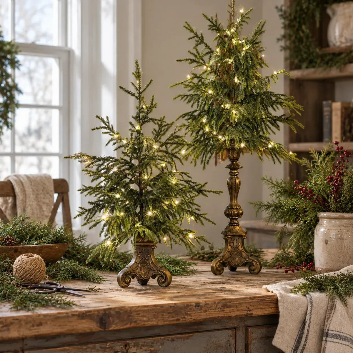 🌙🎄 Vintage Lighted Norfolk Pine Trees