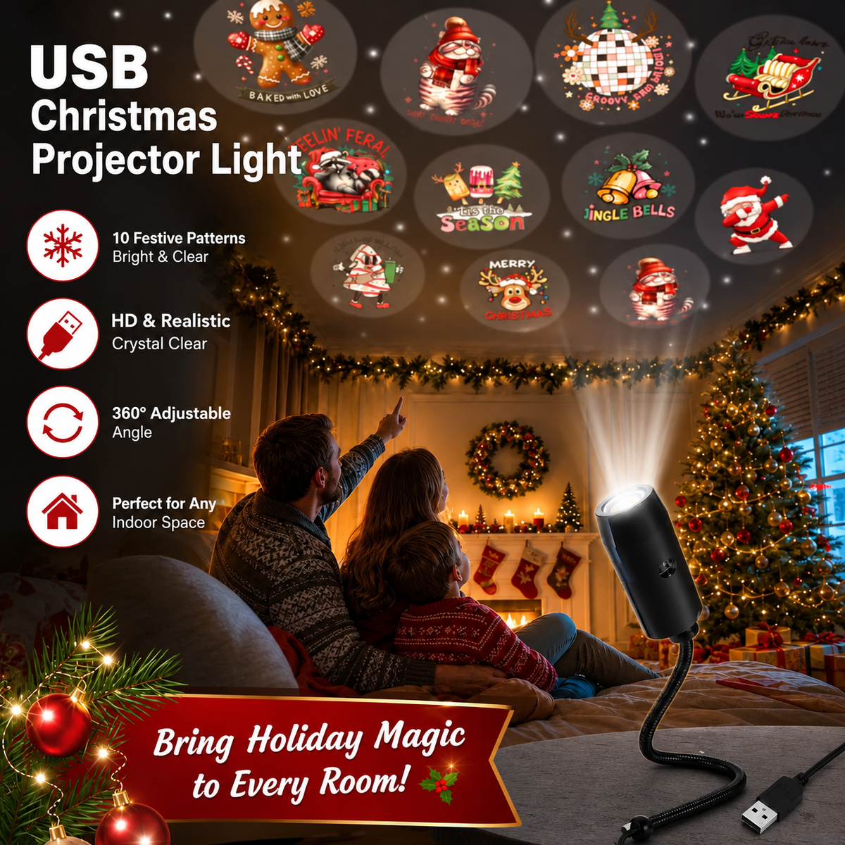 ✨HD Christmas Projector – 6 or 10 Festive Scenes