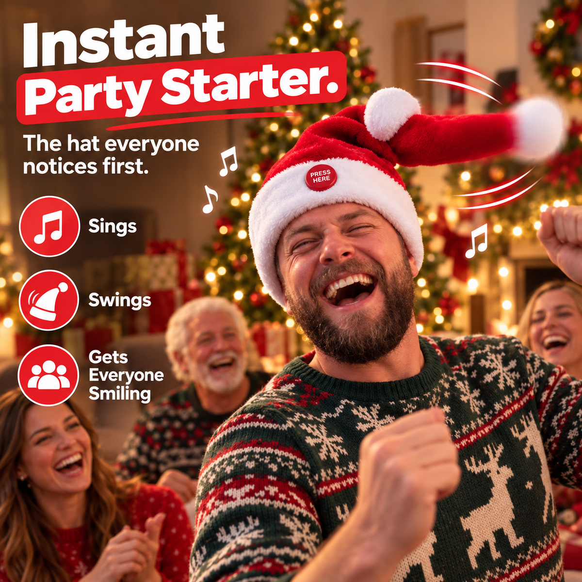 🎅🤣 Dancing Santa Party Hat – Button-Activated Moving Christmas Fun
