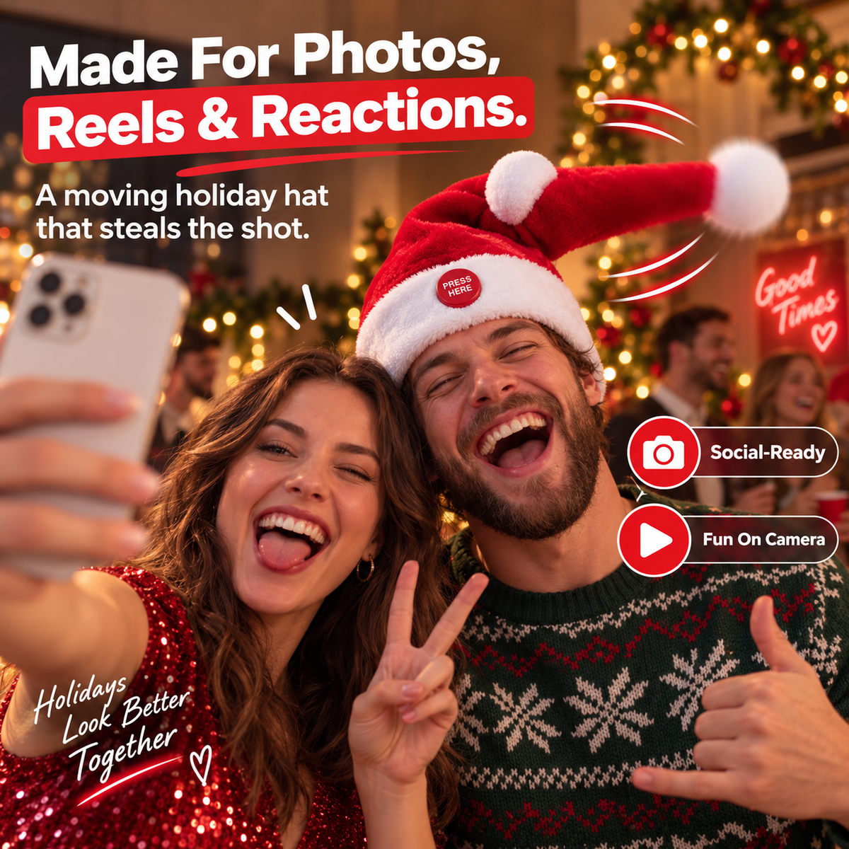 🎅🤣 Dancing Santa Party Hat – Button-Activated Moving Christmas Fun