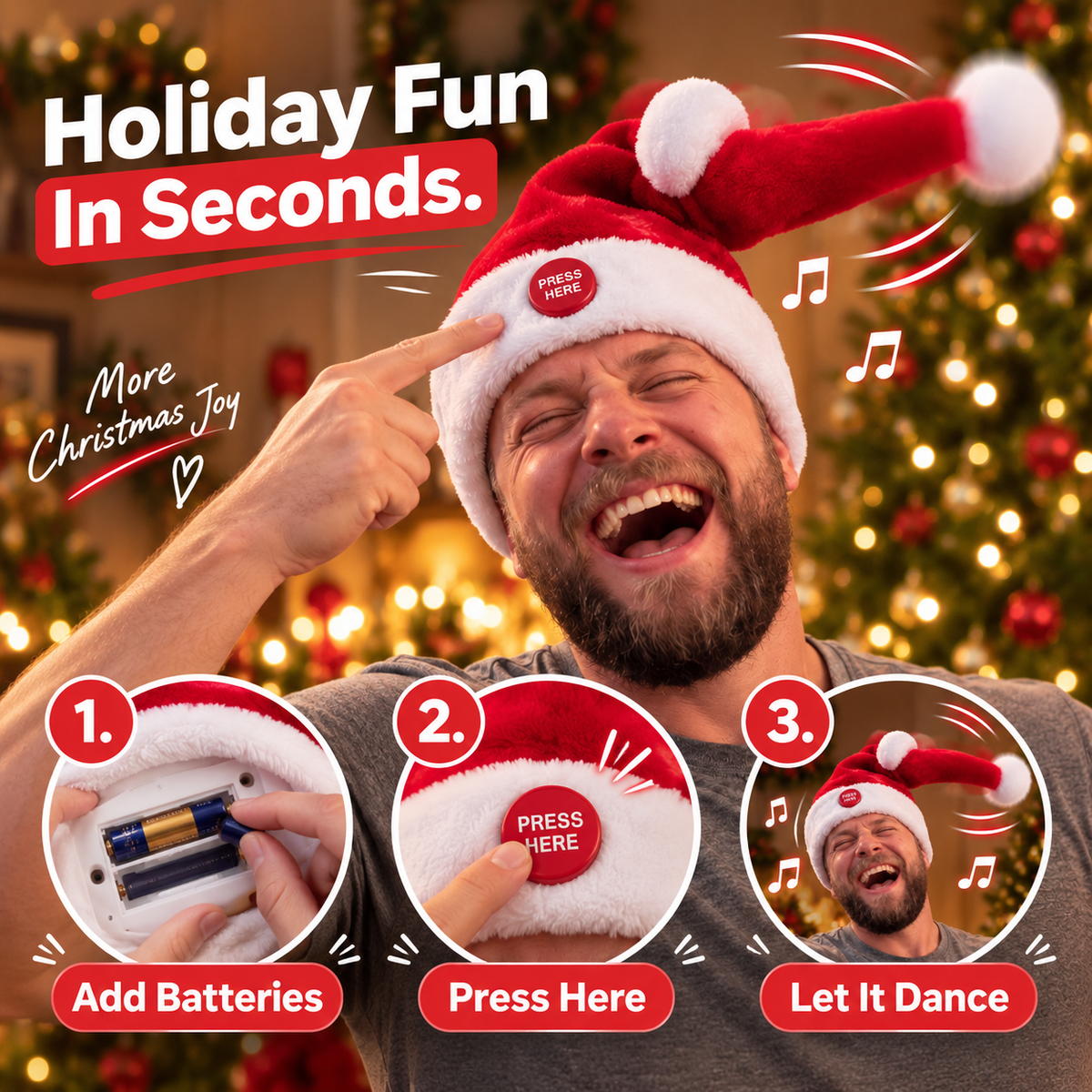 🎅🤣 Dancing Santa Party Hat – Button-Activated Moving Christmas Fun