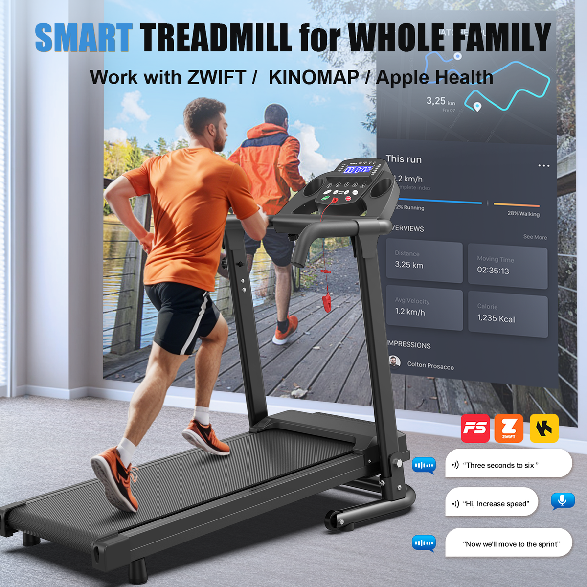Foldable Treadmill for Home, 2.5HP Portable Treadmill with Handles, 300 lbs Capacity, APP Control & LED Display - Black Steel Fitness Walking， Free Shipping