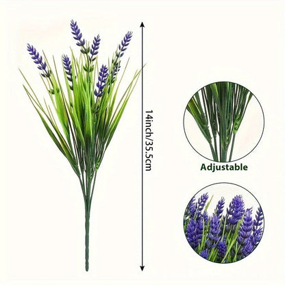 Outdoor Artificial 10-Stem Spring Grass and Lavender Bouquet
