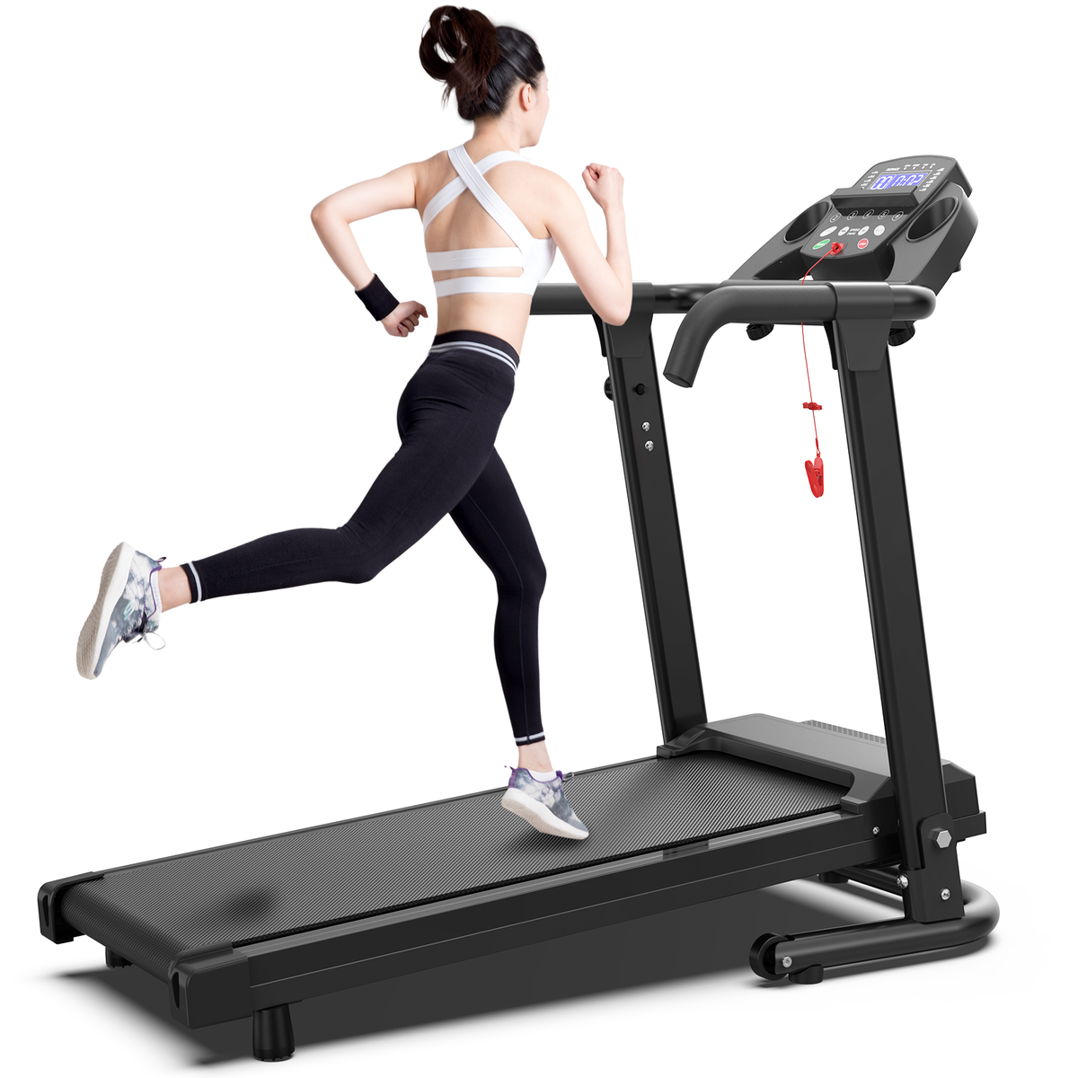 Foldable Treadmill for Home, 2.5HP Portable Treadmill with Handles, 300 lbs Capacity, APP Control & LED Display - Black Steel Fitness Walking， Free Shipping