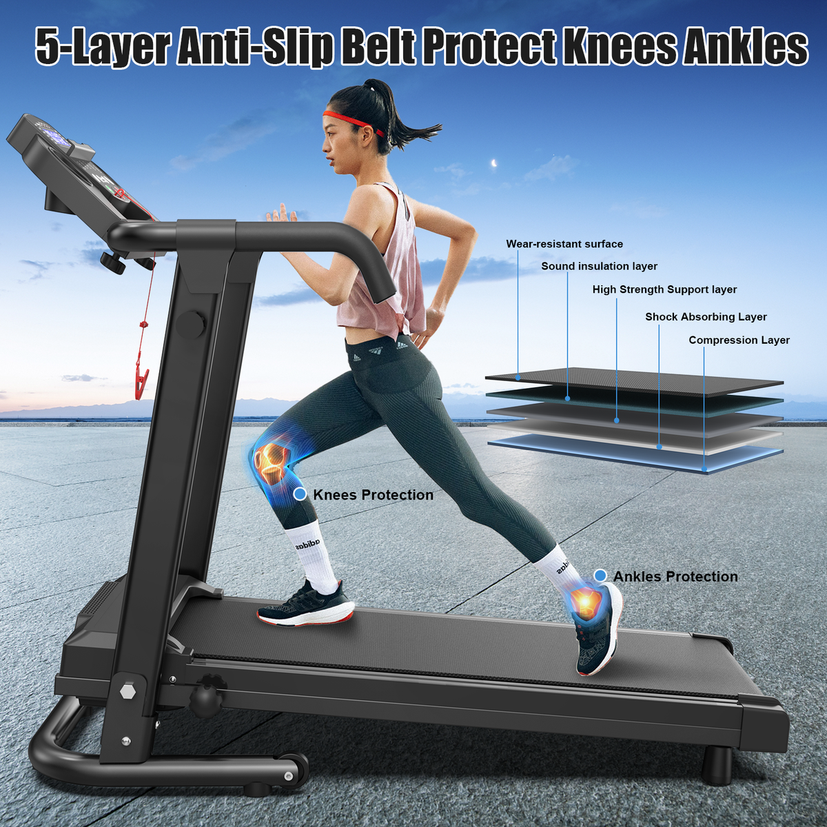Foldable Treadmill for Home, 2.5HP Portable Treadmill with Handles, 300 lbs Capacity, APP Control & LED Display - Black Steel Fitness Walking， Free Shipping