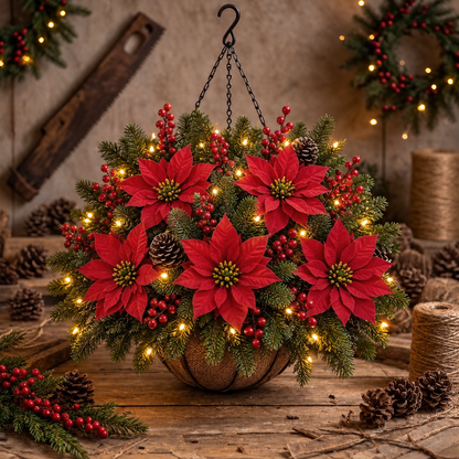 🏆2026 Christmas Sale 50% OFF🎄Pre-Lit Artificial Christmas Poinsettia Basket