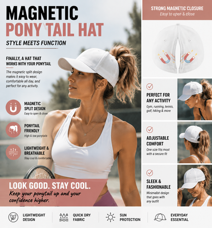 Ponytail Hat for Women – Adjustable Baseball Cap with Ponytail Opening for Running & Sports