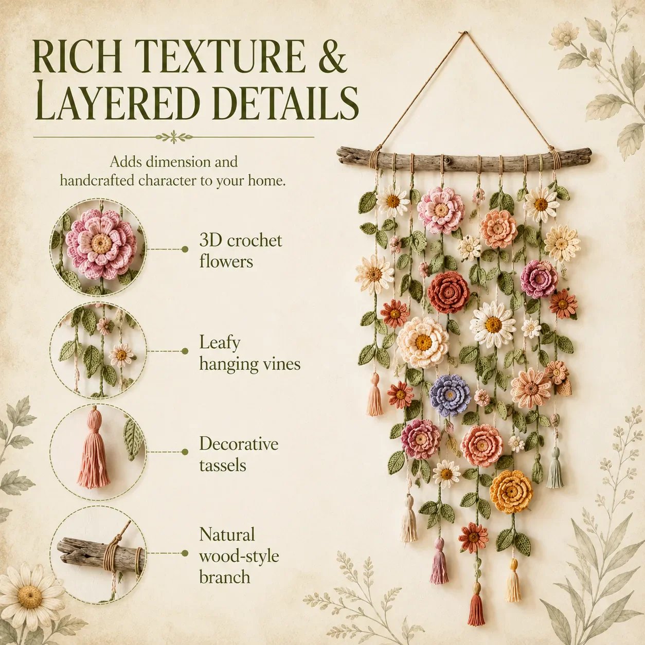 💗LAST DAY SALE 50% OFF⚡50K+ SOLD!!💮Crochet Flower Wall Hanging Decor🖼️
